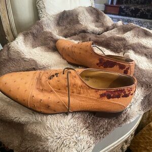 Ferrini Tan Ostrich Leather Oxfords